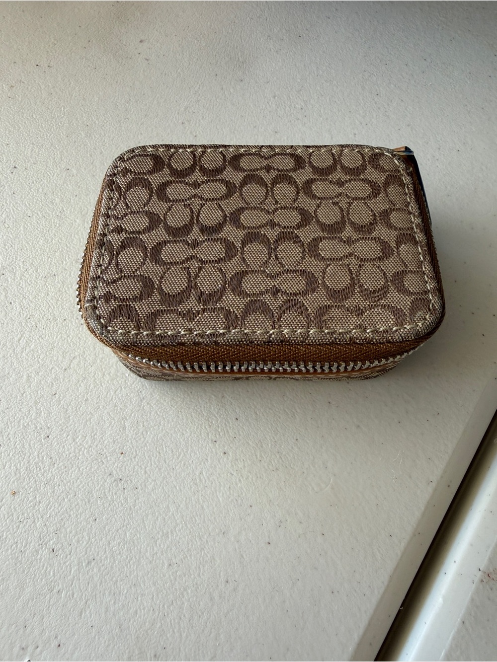 Coach Signature Small Zip Case in Brown